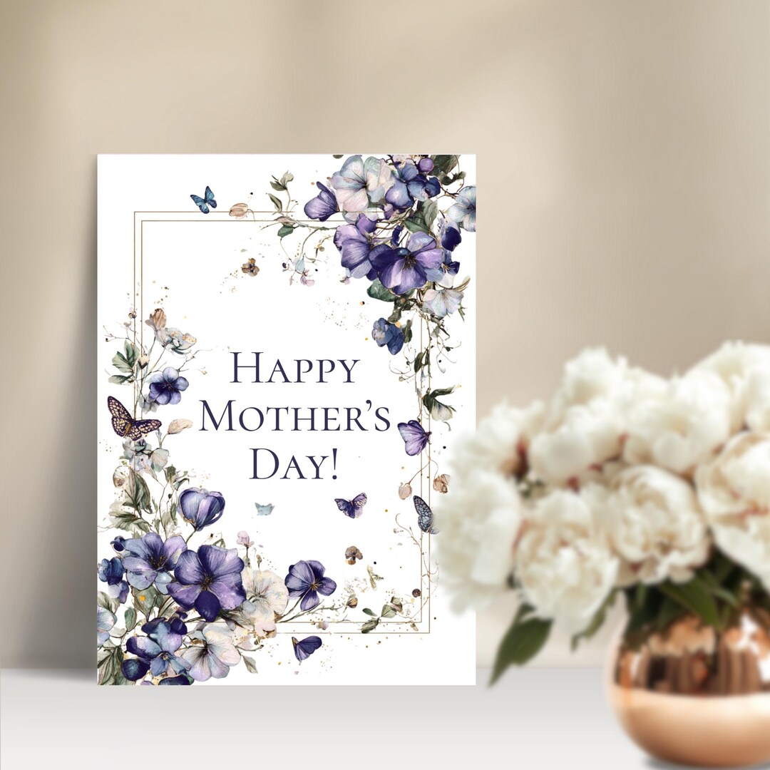 Editable Mothers Day Card Template 5x7, Purple Floral Printable ...