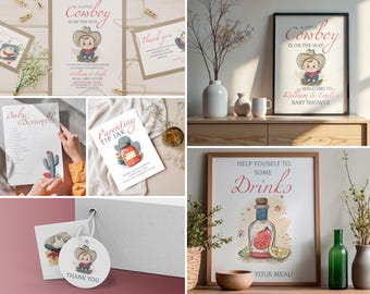 Complete Cowboy Baby Shower Bundle | Canva Templates | Signs, Games & Stationery Set | LS971