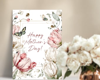 Floral Mother’s Day Card Template, Printable Editable in Canva, Digital product