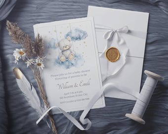 Teddy Bear Baby Shower Invitation Template Canva LS978