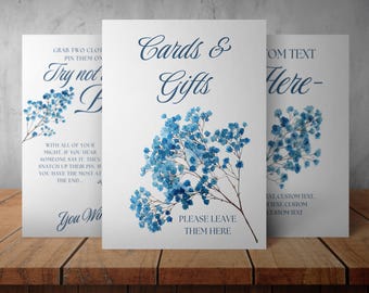 Bridal Shower Signs Set With Blue Floral Design |  Canva Template | SS005