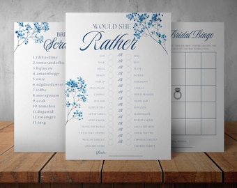 Blue Floral Bridal Shower Games Canva Bundle | SS005