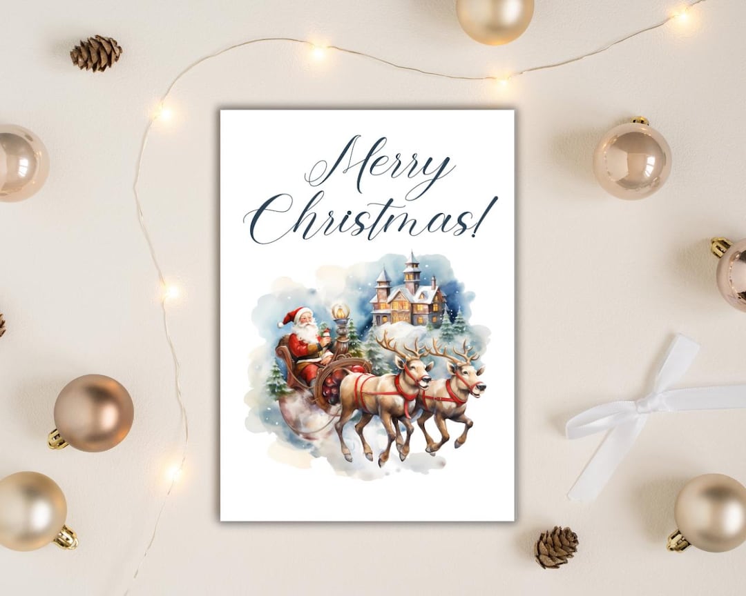 Santa Sleigh Ride Christmas Greeting Card | Not Editable | (digital ...