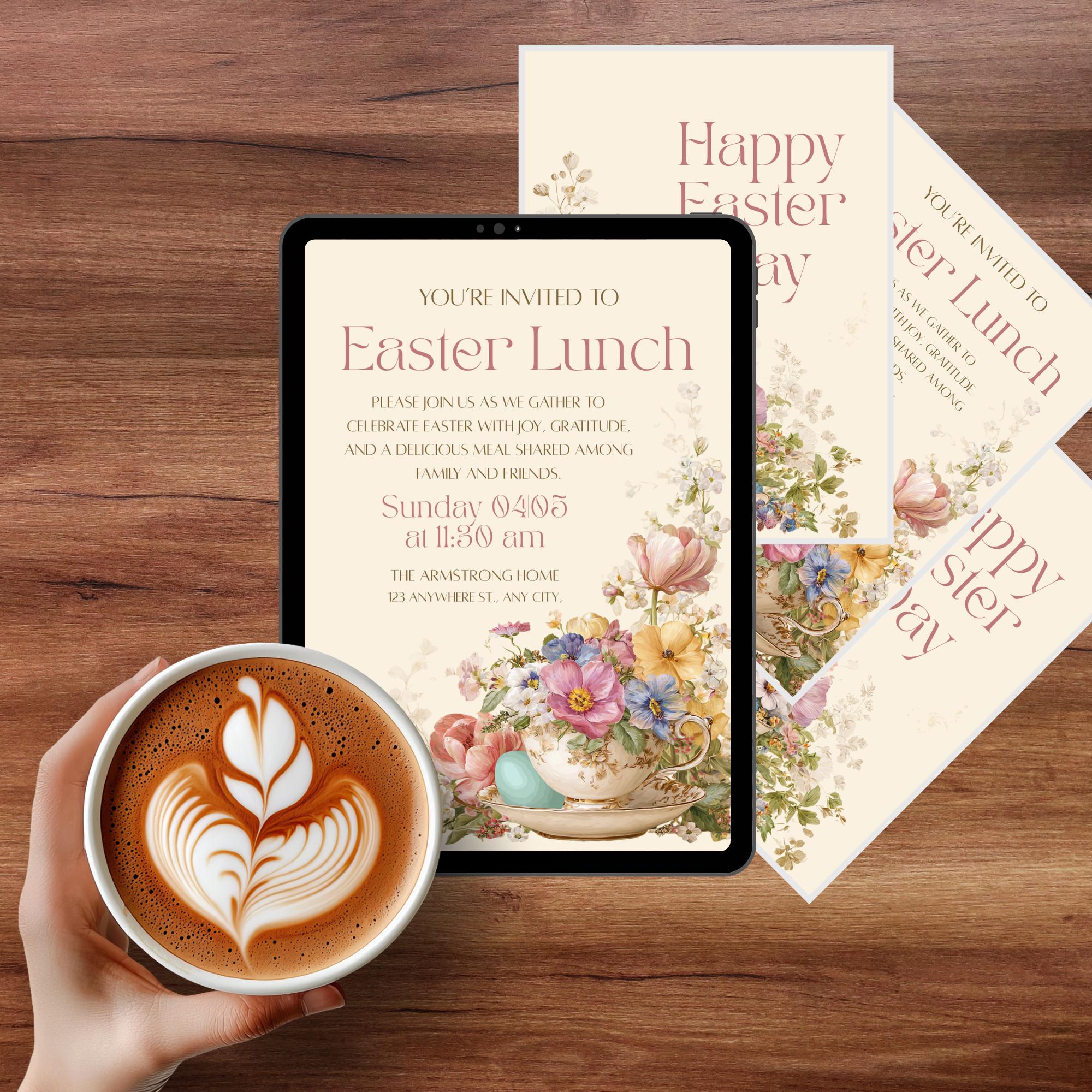 Spring Luncheon Invite Editable Easter Lunch Invitation, Floral Easter Brunch Invite, Vintage ...