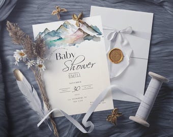 Watercolor Mountain Baby Shower Invitation | Gender Neutral Printable (Digital Download) LS1221