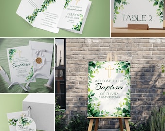 Complete Greenery Baptism Bundle | Invitation, Signs, Programs & Stationery Set | ML015