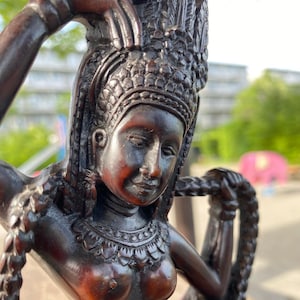Hand-Carved Wooden Apsara Dancing Statue
