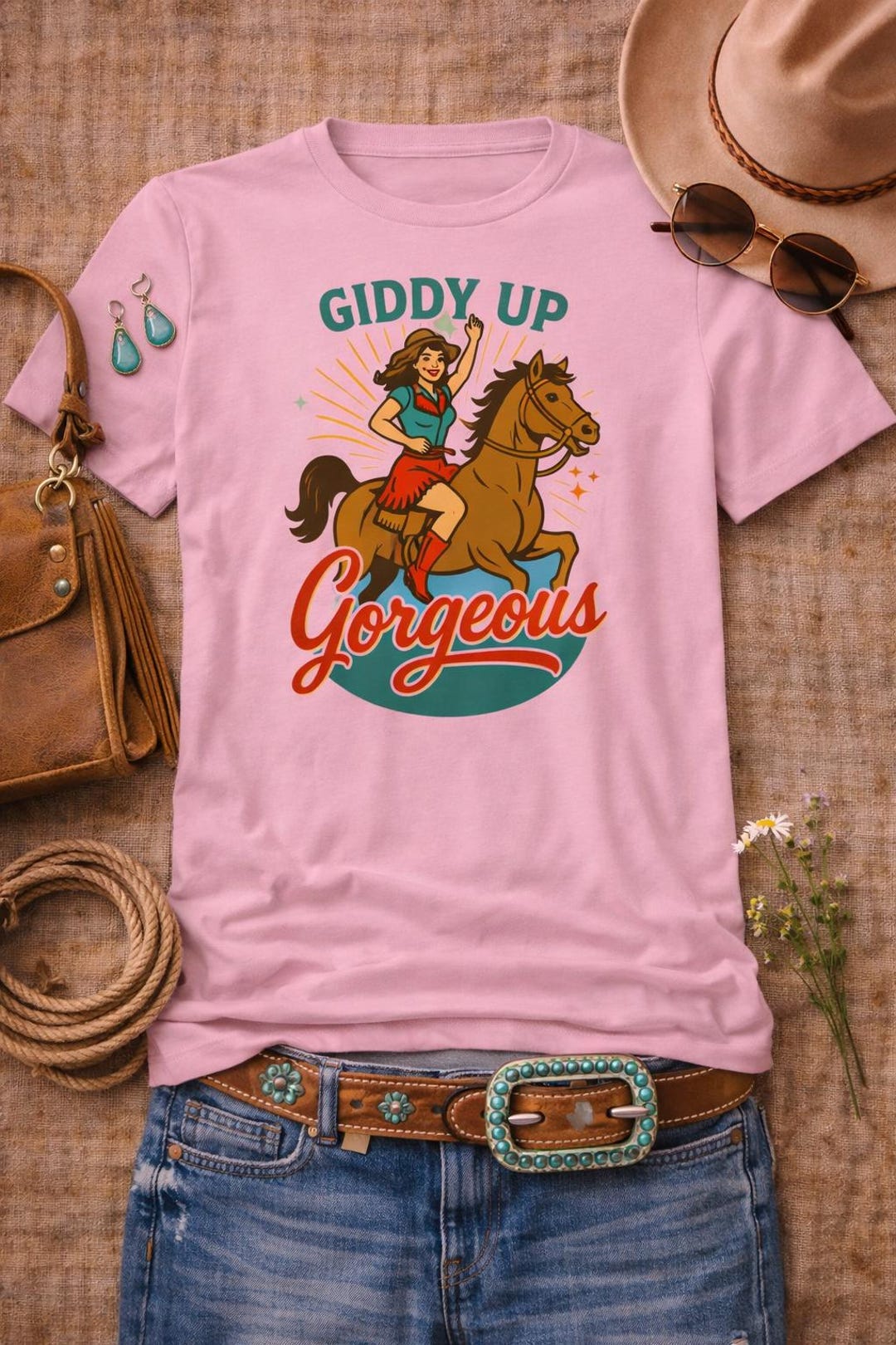 Pinup Rodeo Cowgirl Pin-up – “giddy Up, Gorgeous” Retro Rodeo T-shirt - Etsy