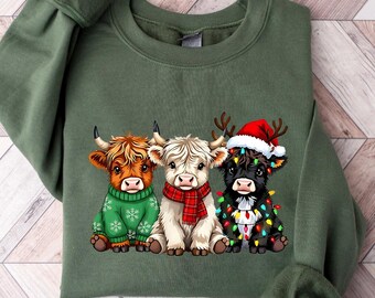 Highland Cow Crewneck, Cute Cow Hoodie, Highland Cow Sweatshirt, Western Crewneck, Highland Cow T-Shirt, Cow Gifts, Farm Christmas Hoodies