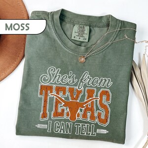 Comfort Colors® She's From Texas Shirt, Choosin' Texas Lyric Tee, Retro Western Longhorn Shirt, Country Music Tee, Regional Pride Top image 1