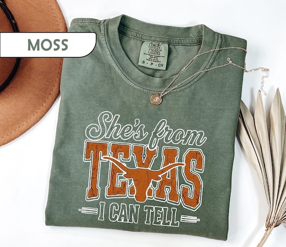 Comfort Colors® She's From Texas Shirt, Choosin' Texas Lyric Tee, Retro Western Longhorn Shirt, Country Music Tee, Regional Pride Top