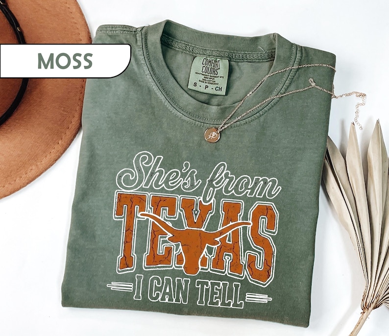 Comfort Colors® She's From Texas Shirt, Choosin' Texas Lyric Tee, Retro Western Longhorn Shirt, Country Music Tee, Regional Pride Top image 1