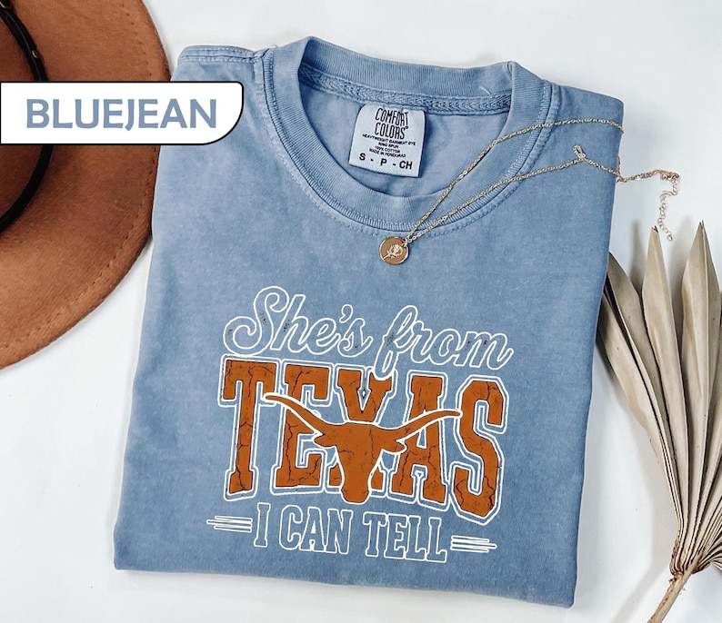 Comfort Colors® She's From Texas Shirt, Choosin' Texas Lyric Tee, Retro Western Longhorn Shirt, Country Music Tee, Regional Pride Top image 2