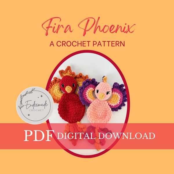 Motif phénix de Fira au crochet, motif phénix au crochet, doudou phoenix, phoenix lovey au crochet, phénix au crochet, phoenix amigurumi, phénix