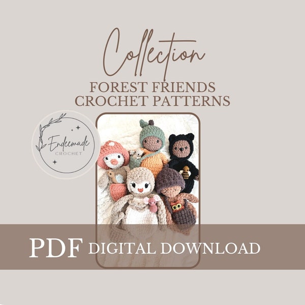 Forest Friends Crochet PATTERNS, mushroom pattern, bear pattern, pumpkin pattern, acorn pattern, owl pattern, crochet snugglers, crochet set