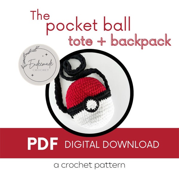 Pocket ball tote, crochet pokeball, crochet pokemon backpack, crochet backpack, crochet pokeball backpack, crochet pokemon tote, pokemon