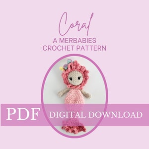 Merbabies Coral Crochet PATTERN,  crochet baby, crochet mermaid, crochet snuggler, nursery decor, crochet mermaid pattern, crochet lovey