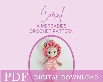 Merbabies Coral Crochet PATTERN,  crochet baby, crochet mermaid, crochet snuggler, nursery decor, crochet mermaid pattern, crochet lovey