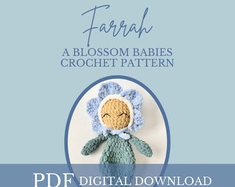 Blossom Babies Farrah Forget me Not Crochet PATTERN,  crochet baby, crochet blossom, crochet snuggler, nursery decor, crochet flower pattern