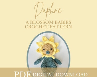 Blossom Babies Daphne the Daffodil Crochet PATTERN,  crochet baby, crochet blossom,  crochet snuggler, nursery decor, crochet flower pattern