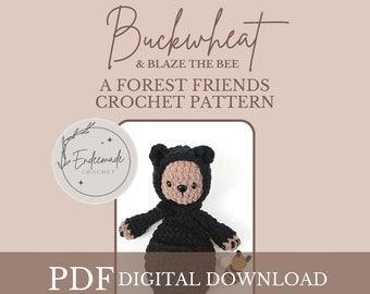Forest Friends Buckwheat Bear Crochet PATTERN,  crochet bear, crochet bee,  crochet lovey, crochet bee pattern, crochet bear pattern