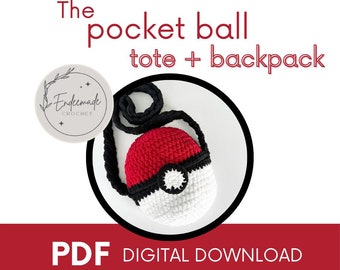 Pocket ball tote, crochet pokeball, crochet pokemon backpack, crochet backpack, crochet pokeball backpack, crochet pokemon tote, pokemon