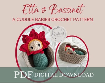 Etta Cuddle Baby, crochet pattern, crochet bassinet pattern, crochet baby, bassinet, crochet bassinet, crochet poinsettia, crochet christmas