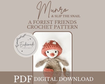 Forest Friends Crochet PATTERN,  crochet mushroom, crochet snail,  crochet snuggler, crochet snail pattern, crochet mushroom pattern, Munro