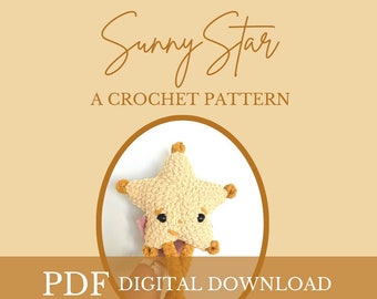 Sunny Star Crochet PATTERN,  crochet star toy, crochet star pillow, star plush decoration, nursery decoration, crochet star pattern