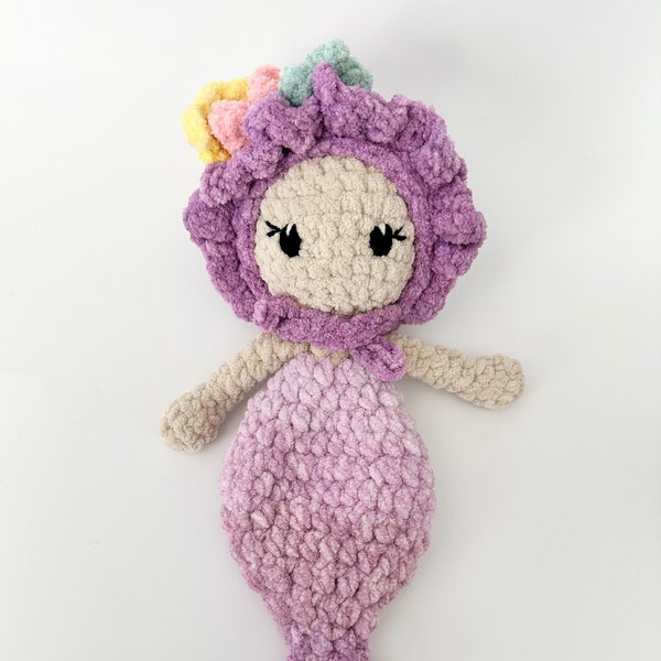 Merbaby Coral lovey, crochet mermaid, crochet snuggler, crochet, crochet lovey mermaid, baby lovey, baby snuggler, crochet merbaby, nursery