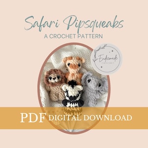 Haakpatroon Safari Pipsqueaks: olifant, giraf, leeuw, zebra (pdf-download)