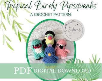Crochet Birdy Pipsqueaks Pattern: Tropical Birds, Flamingo, Hummingbird, Peacock, Toucan (PDF Pattern)
