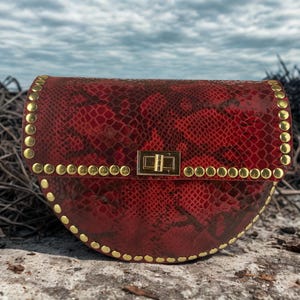 Luxury  Leather Shoulder Bag / Snake Embossed Italian / Cowhide Lined / Brass Hardware /Handmade Crossbody Purse / Statement Designer Bag