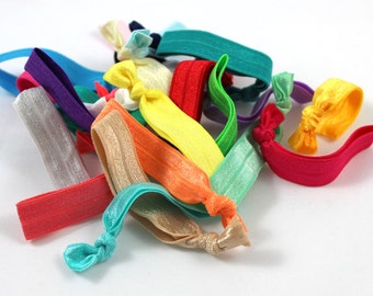 Grab Bag of 10 Hair Ties, Ponytail Holders, Elastic Hair Ties, Hair Bands, Ribbon Hair Ties, Knotted Elastic Hair Ties, Yoga Hair Ties