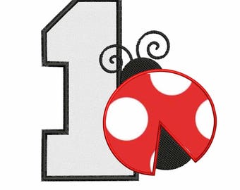 Lady Bug First Birthday 4x4 Applique Embroidery Machine Design-Instant Download
