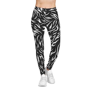 Black & White Flame Pattern Leggings Soft, Stretchy, All-Day Comfort