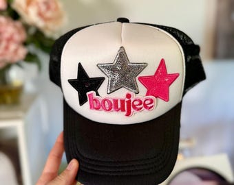 Boujee Glam Trucker Hat Extra Boujee Trucker Hat – Bling Mesh Cap with Rose Patch  main image 3