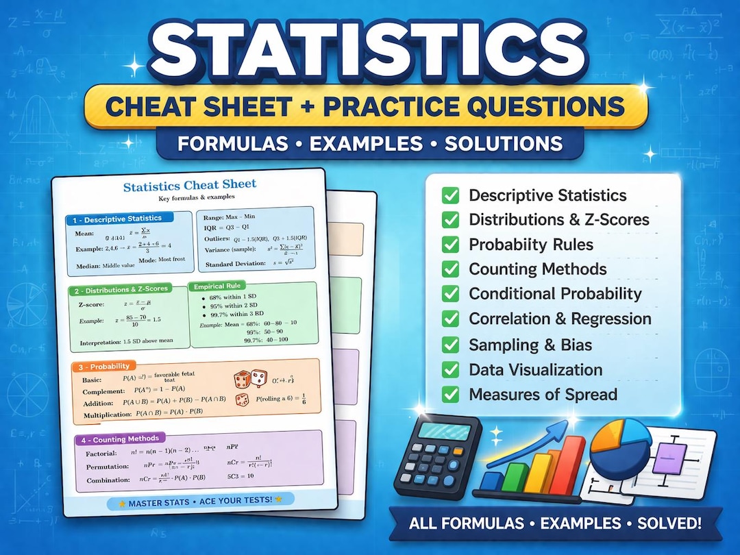 Statistics Probability Cheat Sheet | Formulas, Practice Problems ...