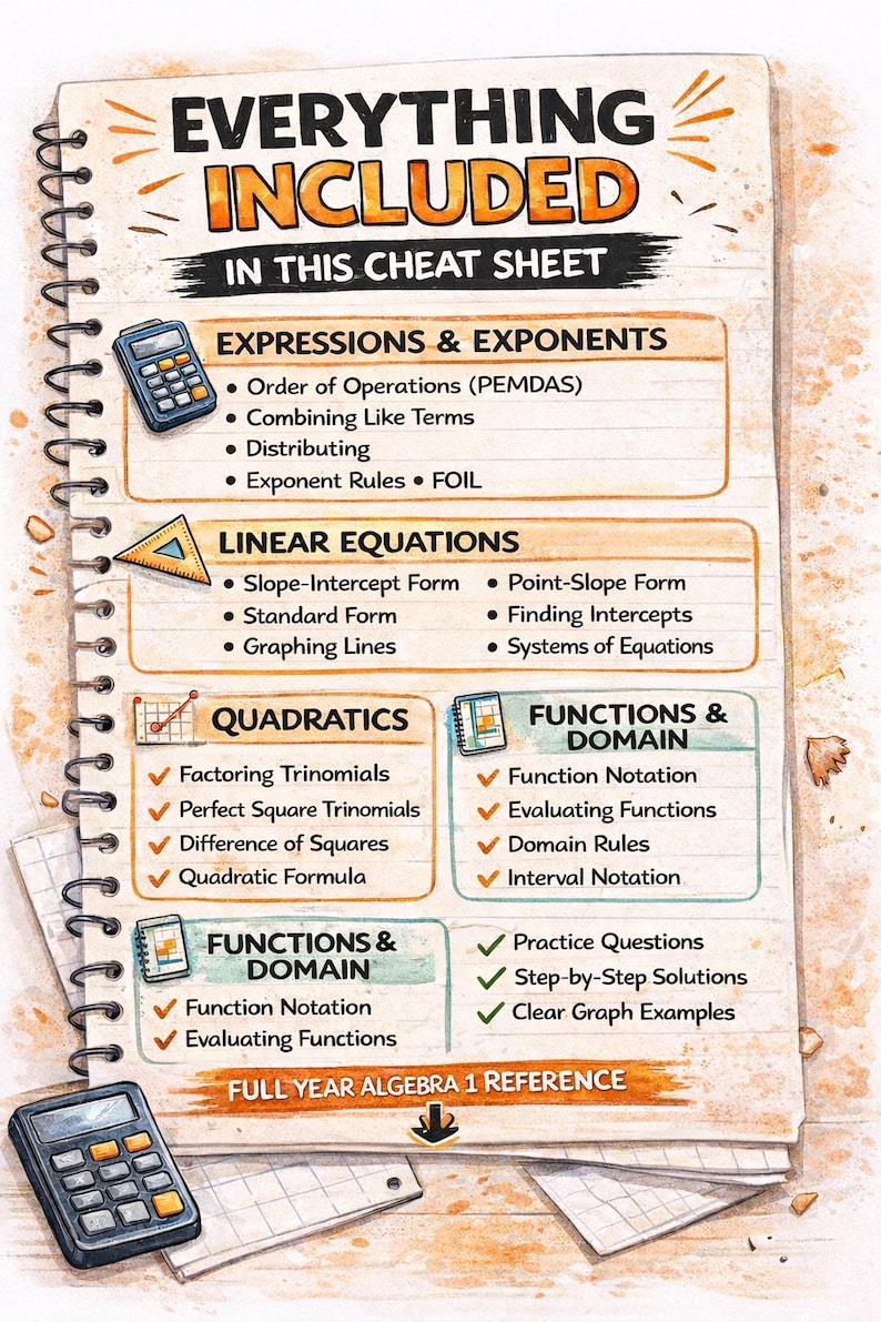 Algebra 1 Cheat Sheet – Quadratic Functions, Graphs & Formulas ...