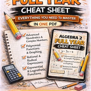 Algebra 2 Full Year Cheat Sheet | Study Guide (Digital PDF)