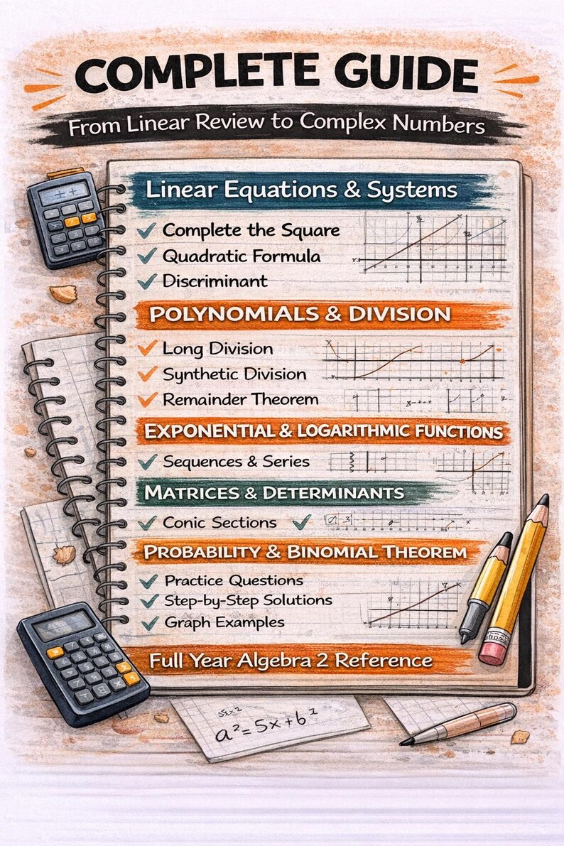 Algebra Guide Algebra 2 Full Year Cheat Sheet | Study Guide (digital PDF) - Etsy UK