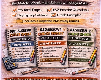 Lot d'aide-mémoire pour les mathématiques : pré-algèbre, algèbre 1, guide d'étude de l'algèbre 2 (PDF)