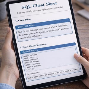 SQL Cheat Sheet for Beginners | SQL Quick Reference Guide with Examples  | Study Guide PDF Download