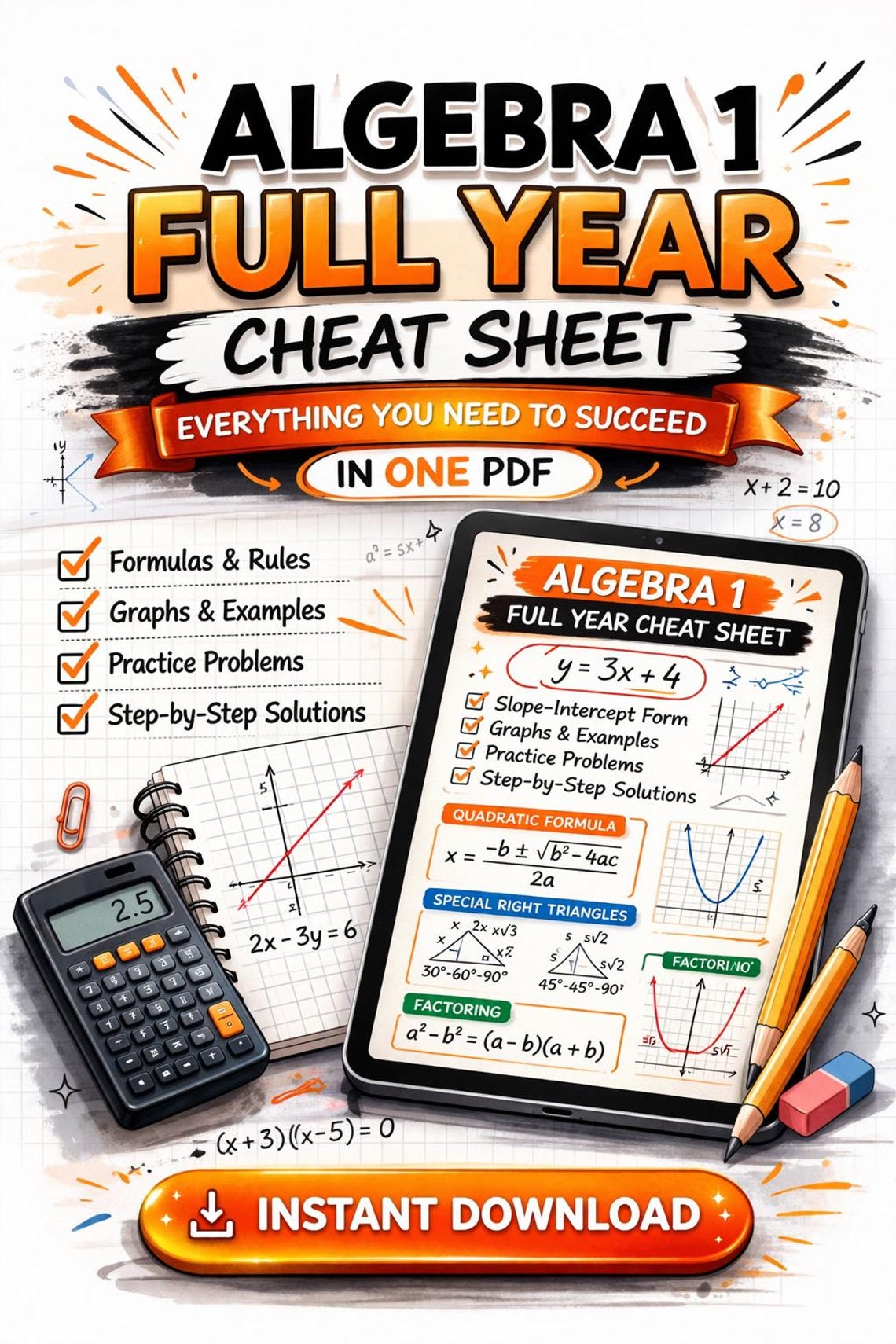 Algebra 1 Cheat Sheet – Quadratic Functions, Graphs & Formulas ...