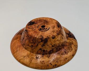 Hand-Turned Cherry Burl Shallow Decorative Bowl – Natural Edge & Live Grain Patterns