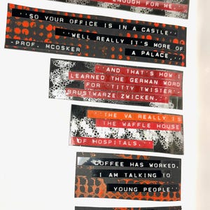 May include: A series of black and red text blocks with white text on a white background. The blocks contain various phrases and quotes, including "IF KY JELLY WAS GOOD ENOUGH" and "COFFEE HAS WORKED."