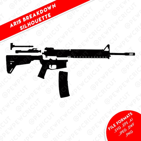 AR15 Breakdown Silhouette SVG - Gun Cricut Files - Rifle - Gun - AR - Sticker Clipart - Rifle Breakout - Rifle Parts