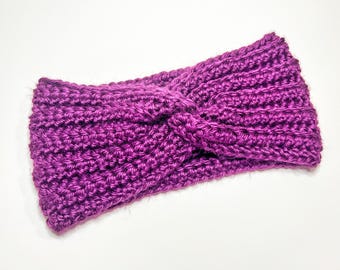 Purple Twisted Crochet Headband | Cozy Ear Warmer | Handmade Winter Headband | Soft Knit-Look Headwrap | Gift for Her | Gift Accessory