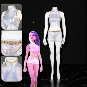Kpop Rumi Demon Hunters Cosplay Fantasia Costume Disguise for Women Girls Top Shorts Nail Art Outfits Halloween Carnival Suit