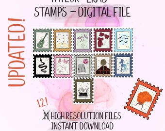 Taylor Eras Tour Stamp Clipart | PNG, JPG, PDF | Digital Download | Digital File | Instant Download | Sublimation | Music | Pop Star | 12